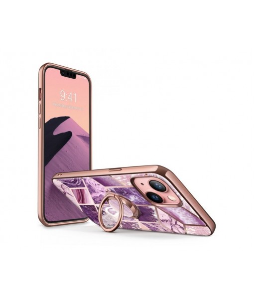 Husa Supcase Comso Compatibila Cu iPhone 13, Cu Inel Pe Spate, Marble Mov